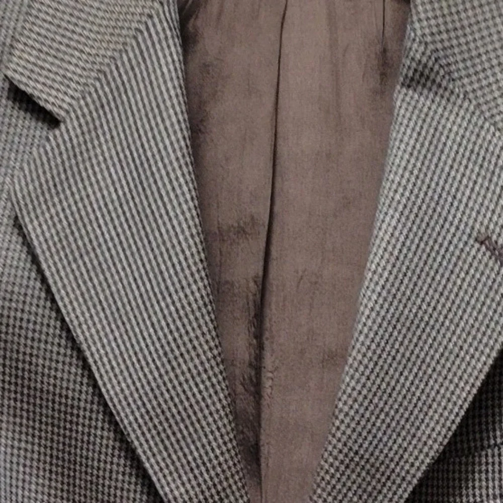 Vintage John Henry Mens 38R Blazer Brown Blue Houndstooth 3 Button Sport Coat